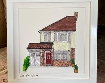 Hand-Painted Home Illustration - framed