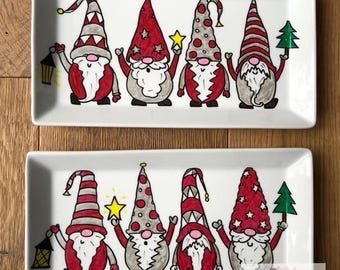 Christmas Gonk Plate, hand drawn and painted