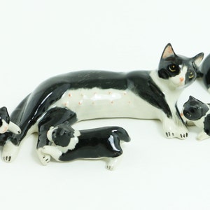 Hand Painted Ceramic Miniature Tuxedo Cats Figurine - 5 pcs/set
