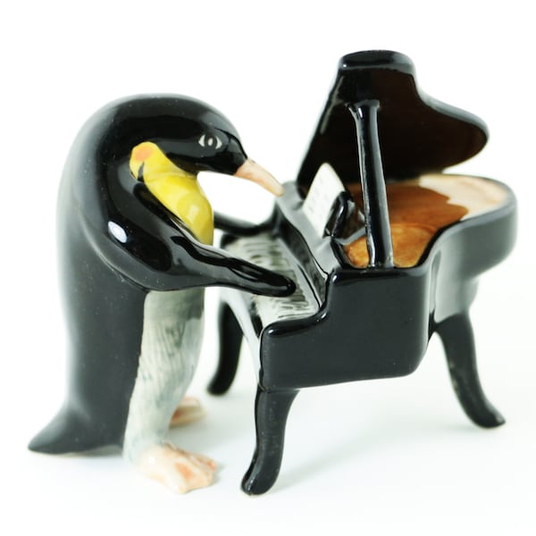 2 Pieces (Penguin and Piano) - Figurine Dollhouse -  Penguin  Musician Miniature Ceramic - Porcelain Animal