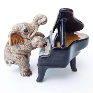 2 Pieces (Elephant And Piano) - Elephant Musician Miniature Ceramic - Playing Piano - Porcelain Figurine  Home Decor -  Best Quality