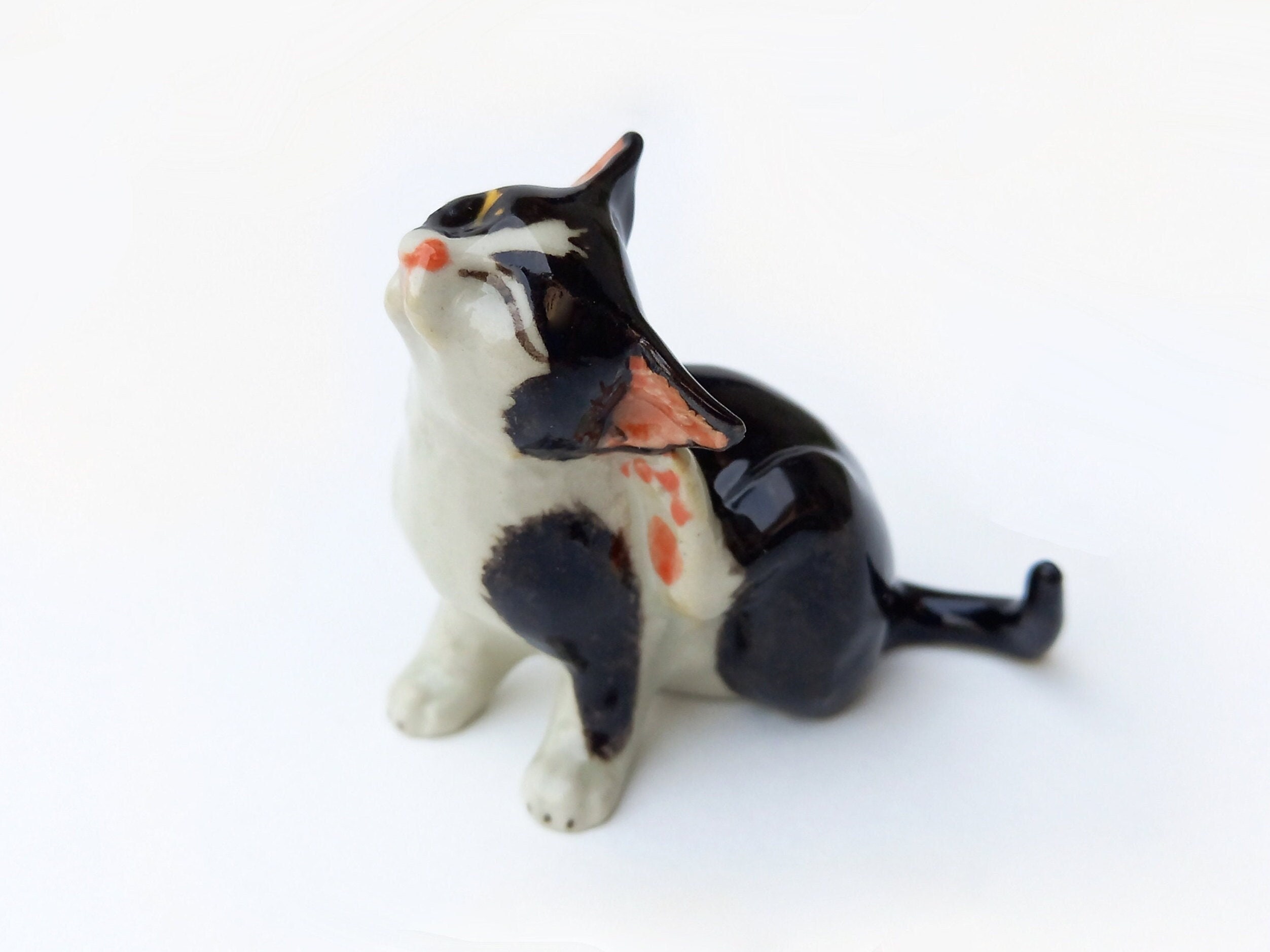 Miniature Black and White Cat Scratching Ceramic Hand - Etsy