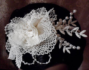 Haarschmuck ivory Haarreif Unikat Hochzeit Headpieces wedding geklöppelt Handarbeit handmade Brautschmuck