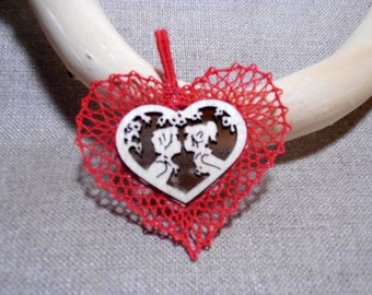 Kettenanhänger handgeklöppelt Herz mit kleinem Holzbild Valentinstag Geschenk für sie Valentine gift for her