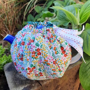 Cotton fabric drawstring tea cosy cotton lined choose your own fabric tea cozy gift ex pat image 6