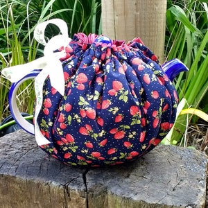 Cotton fabric drawstring tea cosy cotton lined choose your own fabric tea cozy gift ex pat image 3