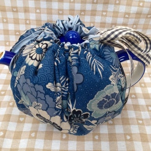 Cotton fabric drawstring tea cosy cotton lined choose your own fabric tea cozy gift ex pat image 1