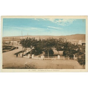 Taza, Maroc - Le Square et Place du Commerce, carte postale du début du XXe siècle