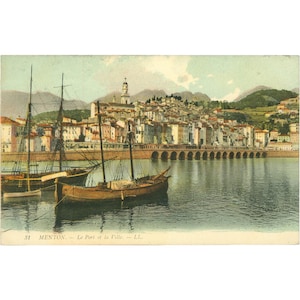 Menton, França – Le Port et la Ville – Postal do início do século XX