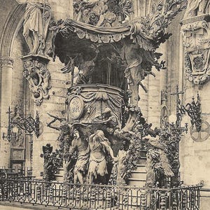 Carte postale vintage Chair of Verity dans l'église Ste-Gudule, Bruxelles Belgique