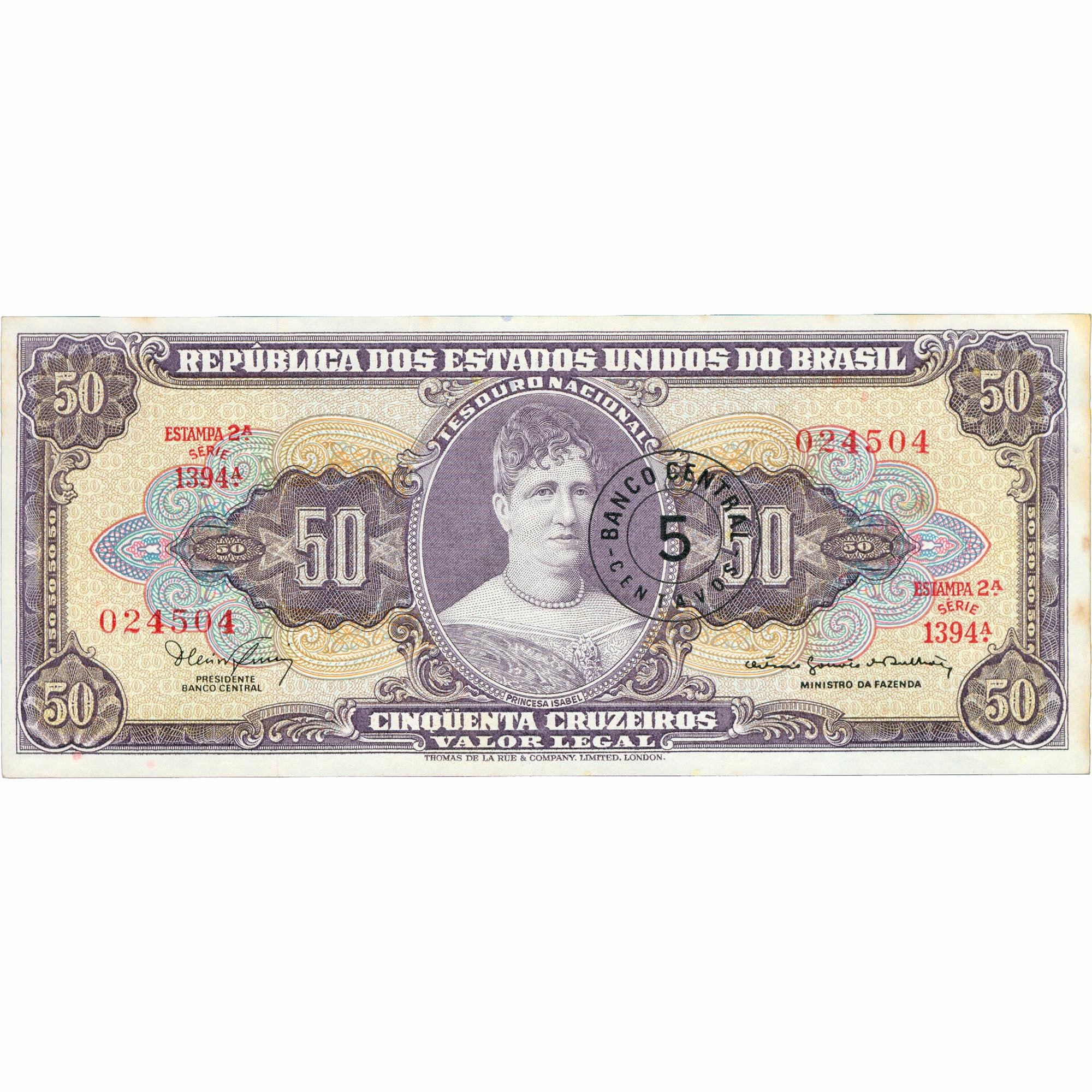 1966 Brazil 50 Cruzeiros Banknote Overprinted (BAN420-)