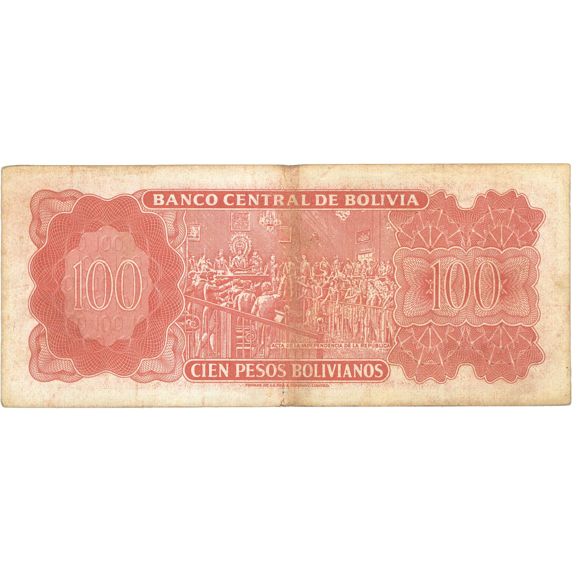 1962 Bolivia 100 Pesos Bolivianos Banknote (BAN498-)
