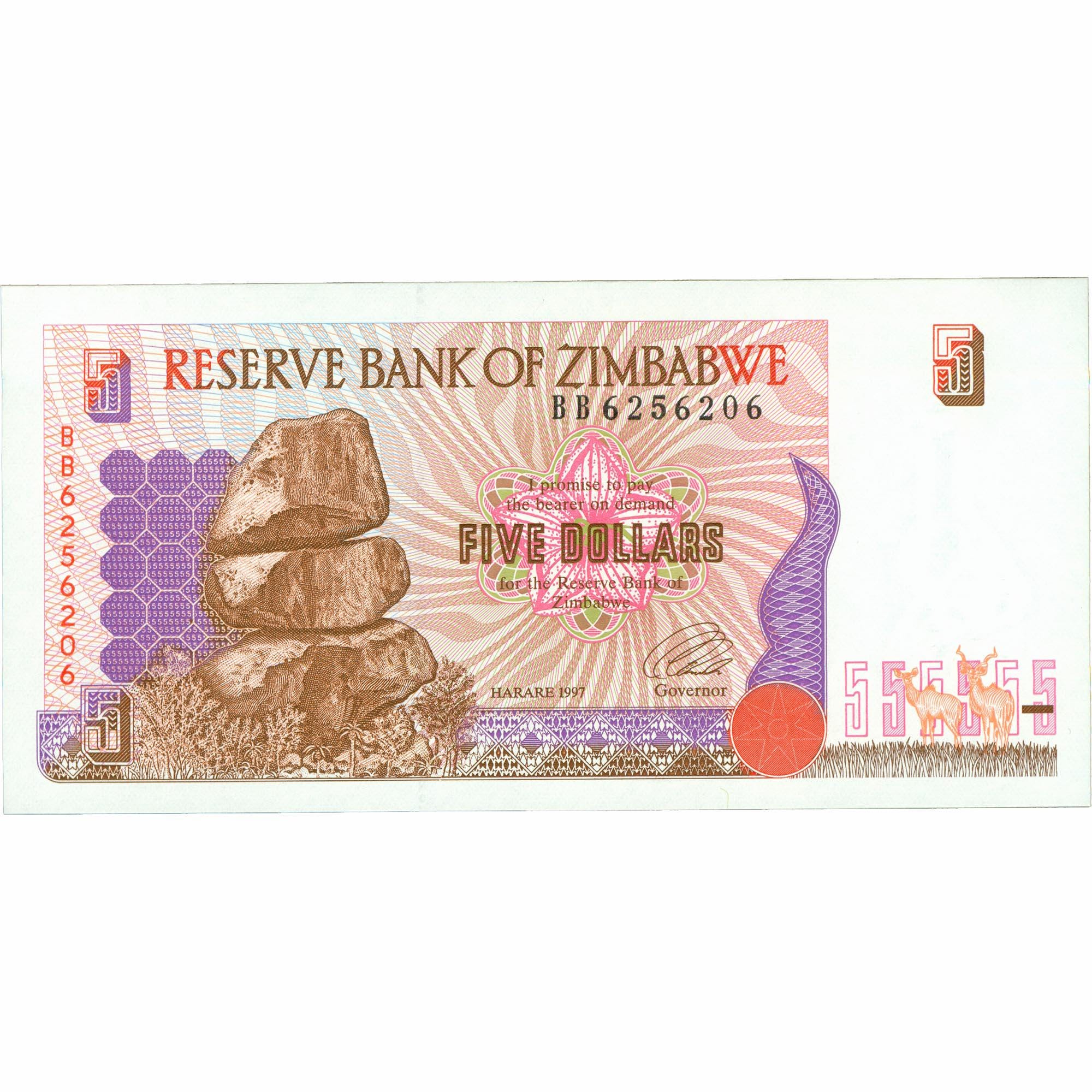 1997 Zimbabwe 5 Dollar Banknote (BAN467-)
