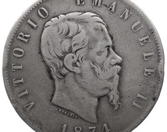 1873 M 5 Lira Italy Victor Emmanuel II Silver Coin Milano Mint