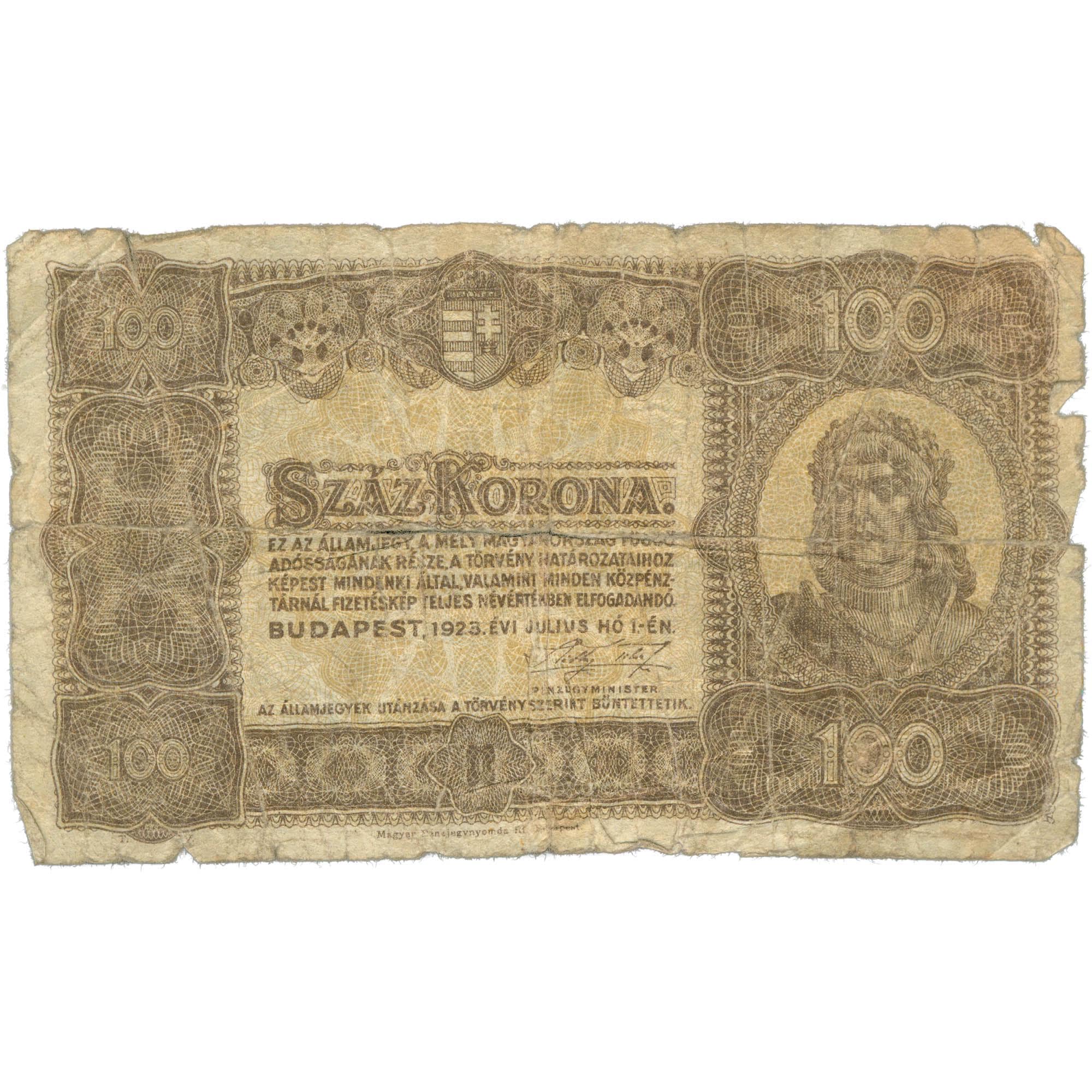 1923 Hungary 100 Korona Banknote (BAN496-)