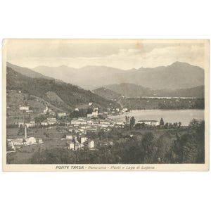 Ponte Tresa, Italie - Carte postale Panorama des montagnes et du lac de Lugano