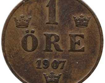 1907 One Ore Sweden Oscar II Coin