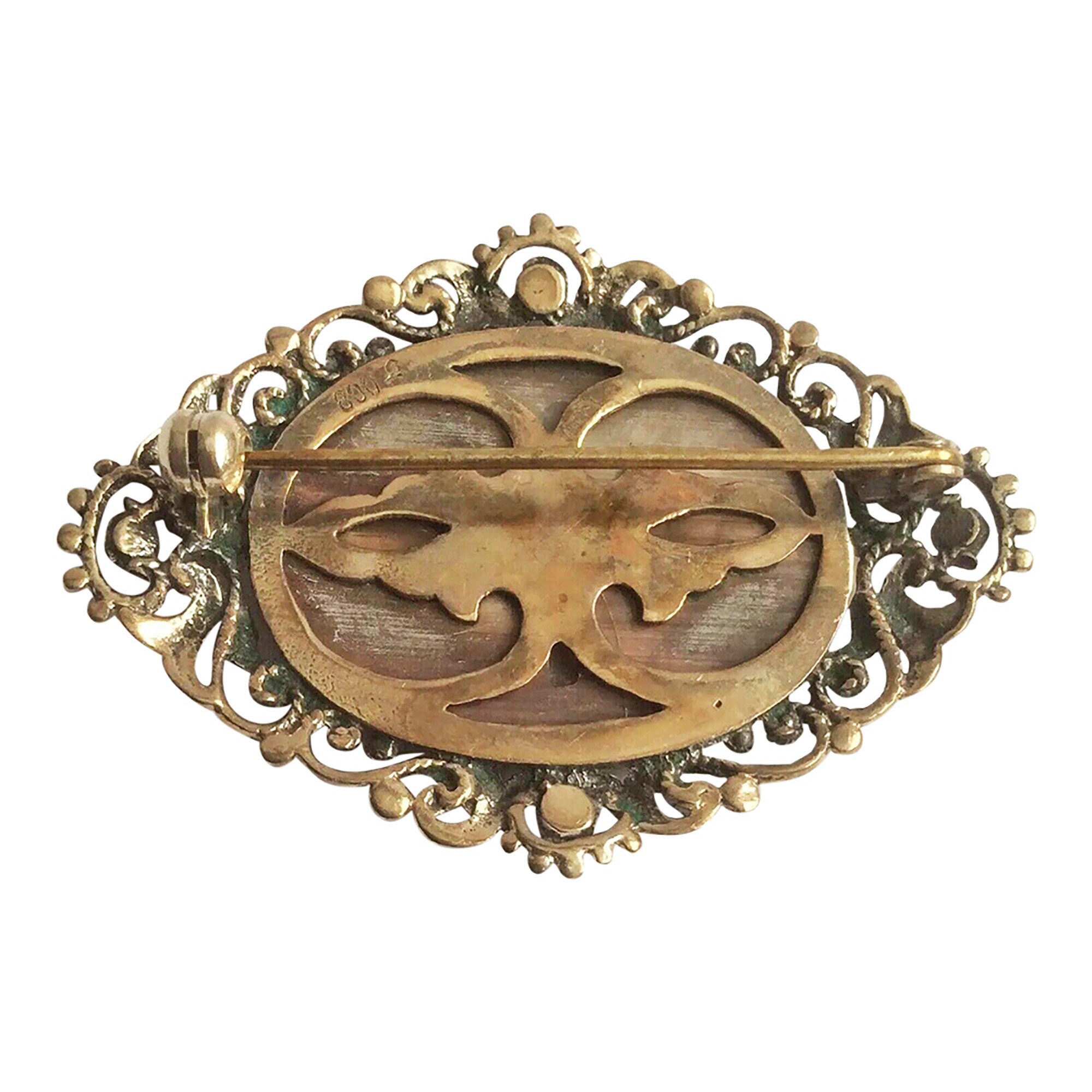 1900’s Antique Thailand Siam Silver and Shell Brooch Vishnu God Hindu