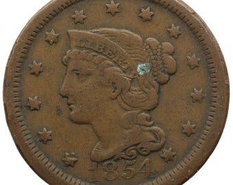 1854 One Cent United States Coin Braided Hair