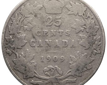 1909 25 Cents Canada Edward VII Silver
