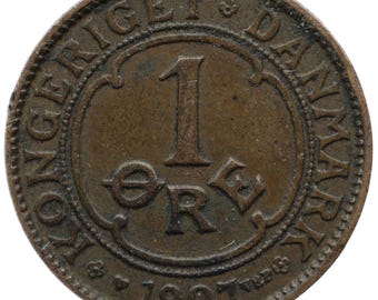 1907 1 Øre Denmark Coin Frederik VIII