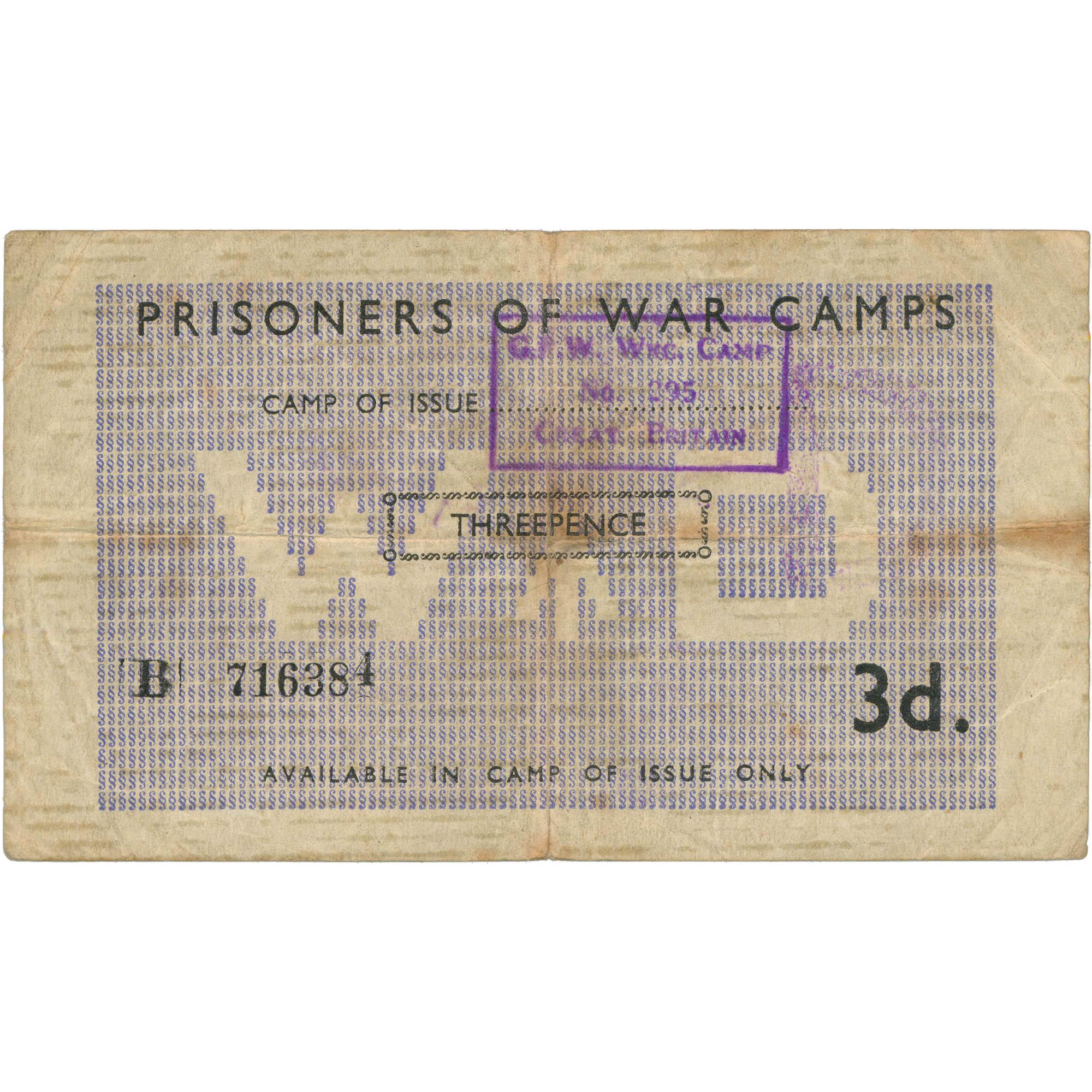 1946 UK Prisoner of War POW Camp 3 Pence Note (BAN572-)