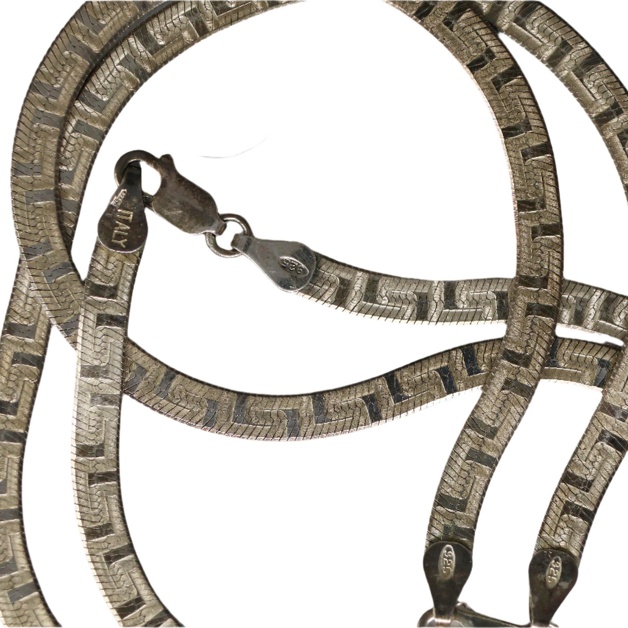 Necklace and Bracelet Set Greek Key Pattern Used Italian 925 Silver