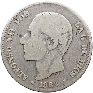 1882 2 Pesetas Spain Coin Alfonso XII Silver