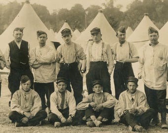 1918 French Military Camp Group Photo Postcard - World War I