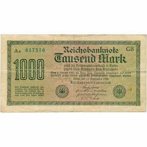 ドイツ　1000マルク 1922年 Yahoo!オークション - 旧紙幣 ドイツ旧紙幣 1000マルク 1922年