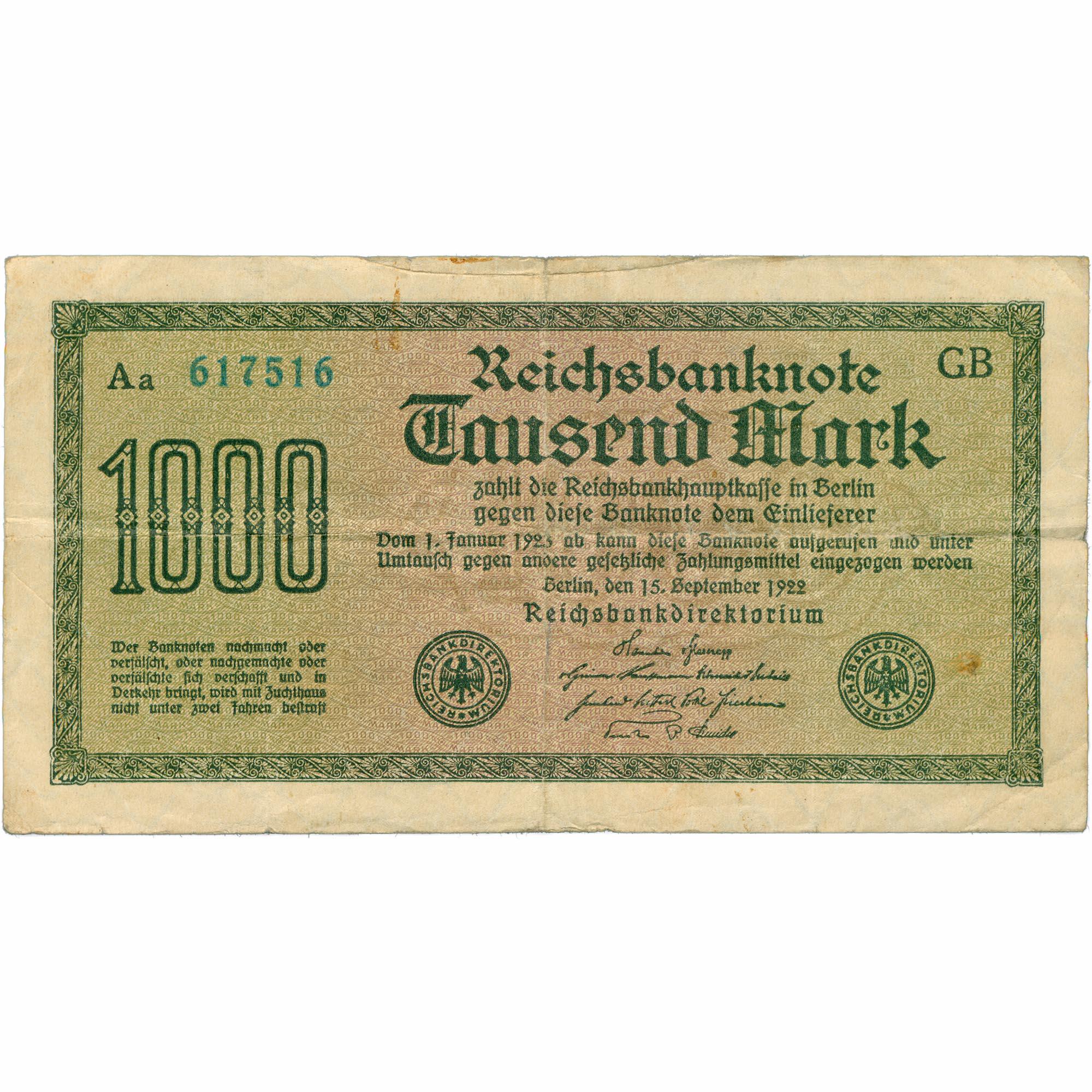 1922 1000 Mark Banknote Germany Weimar Republic (BAN400-)