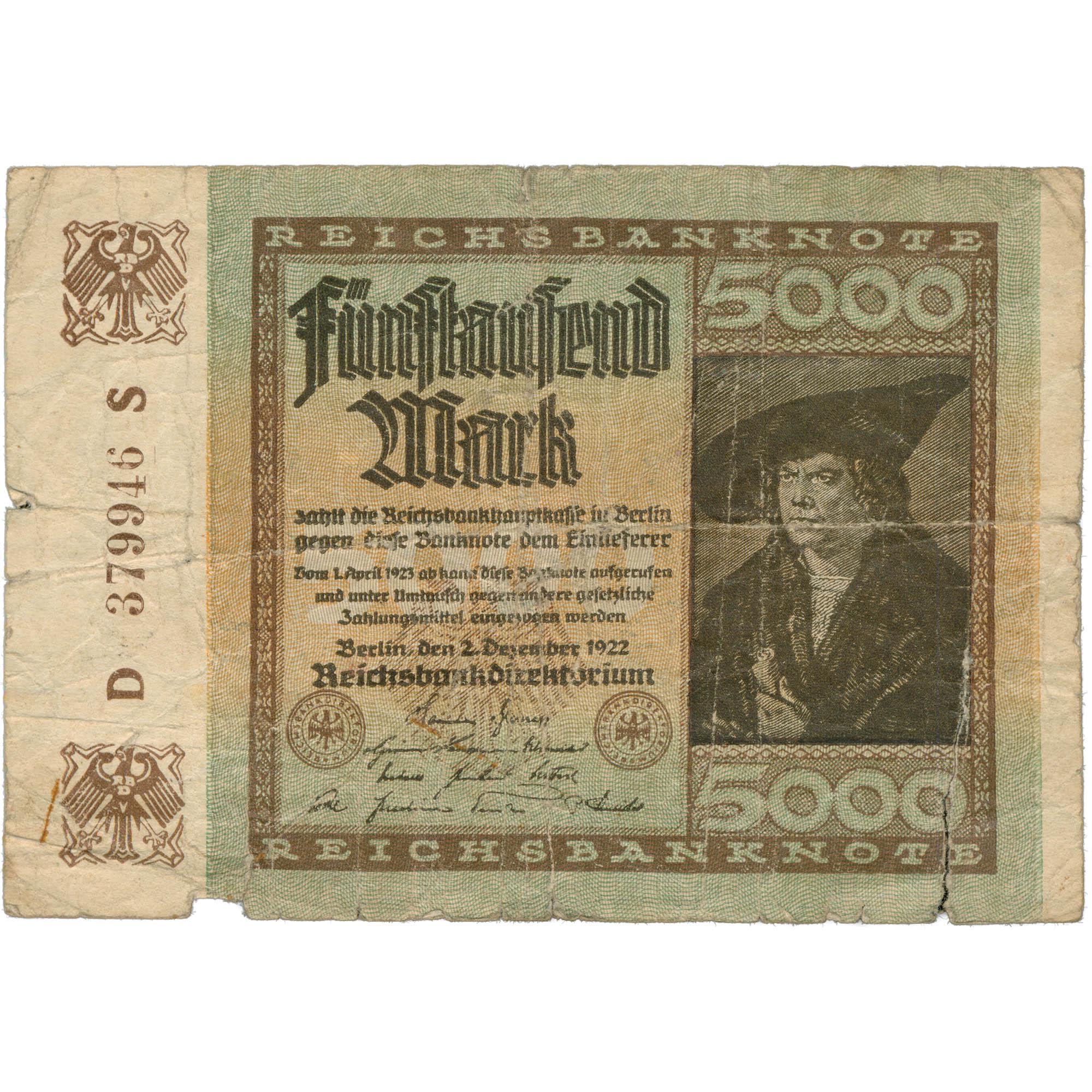 1922 Germany 5000 Mark Banknote (BAN531-)