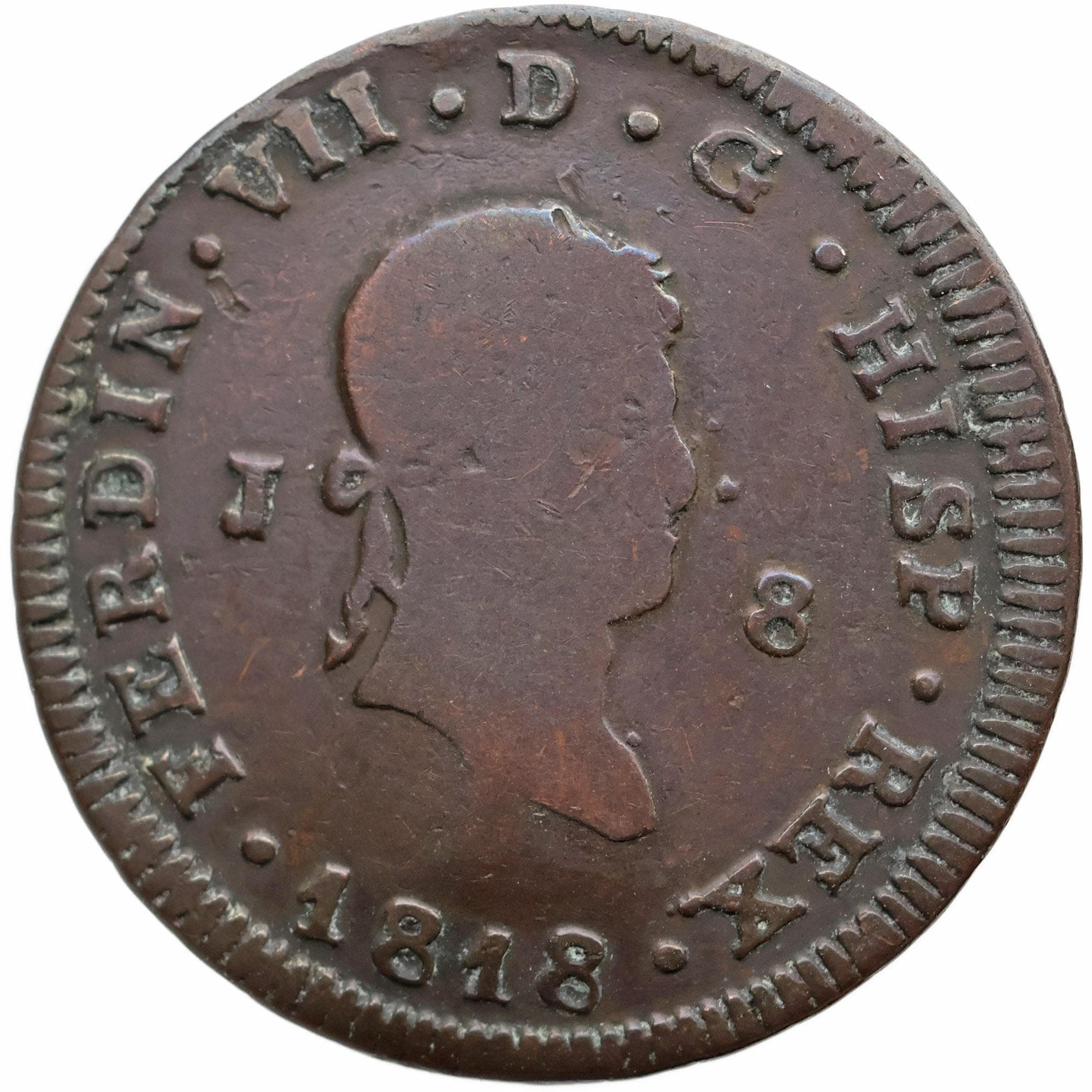 珍品❗️1818年 スペイン Calico-198 Jubia 銅貨PCGS認定 1818 8 Maravedis Ferdinand VII Coin Spain Jubia Mint; 2nd Portrait