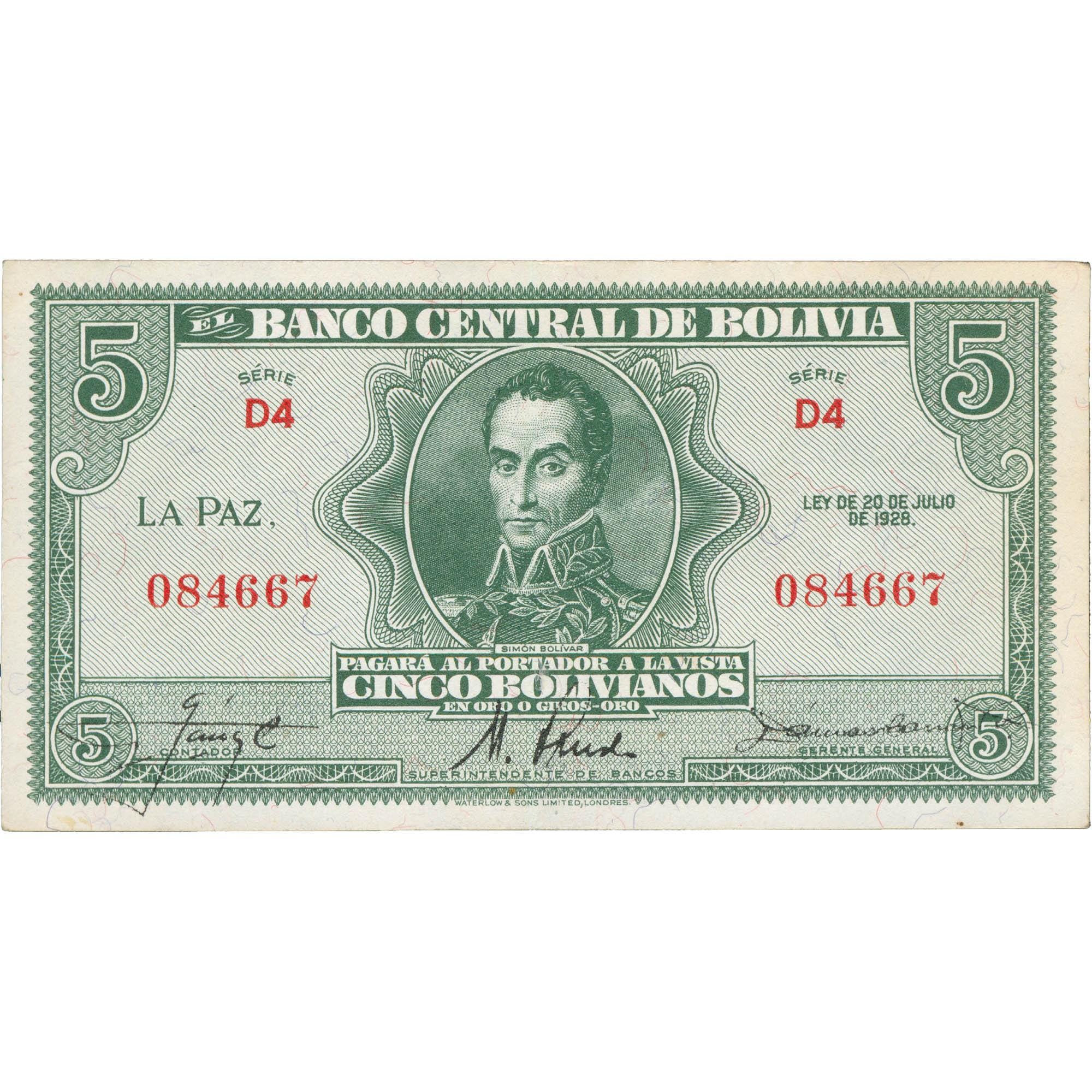 1928 Bolivia 5 Bolivianos Banknote (BAN545-)