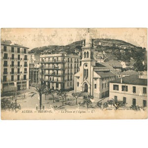 Cartão Postal Alger, Argélia - Bab-El-Oued, La Place et l'Église