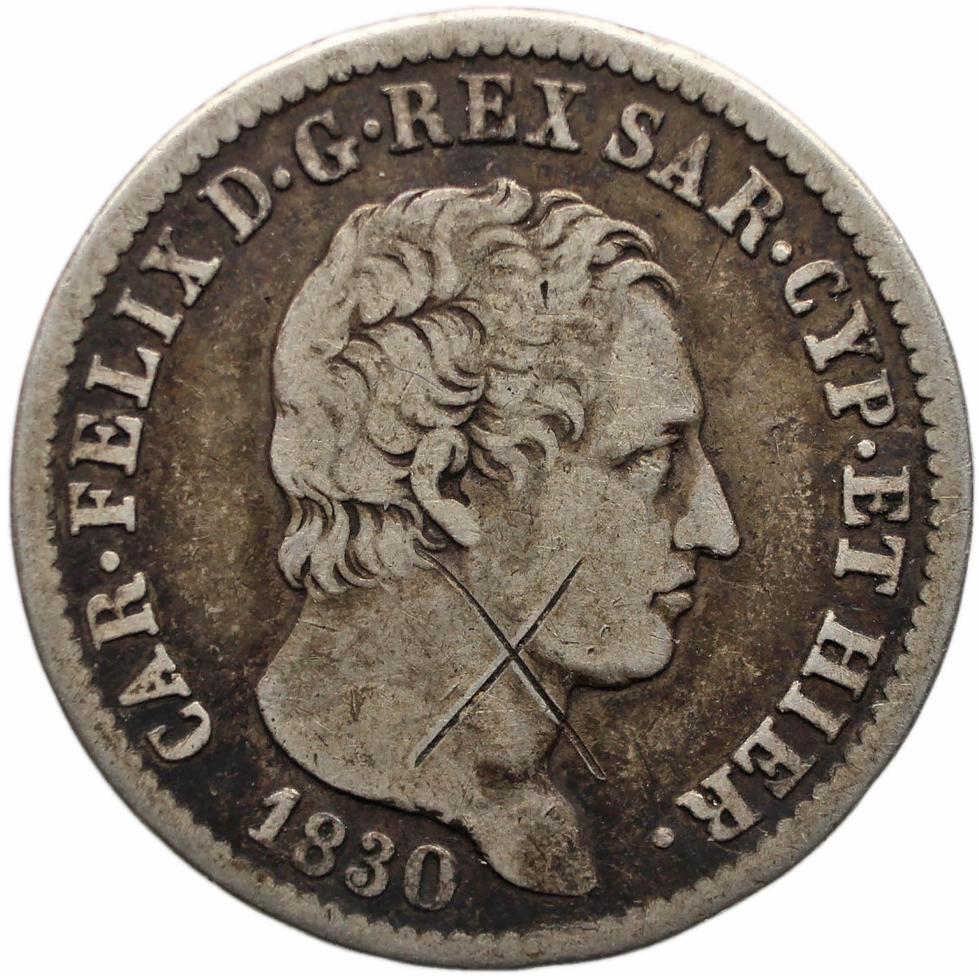 1830 One Lira Sardinia Coin Charles Felix Italy Silver Turin Eagle