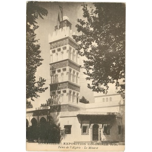 1922 Marselha, França - Exposição Coloniale Postcard Palais de l'Algérie - Le Minaret