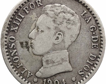 1904 SMV 50 Céntimos España Moneda Plata Alfonso XIII 4º retrato