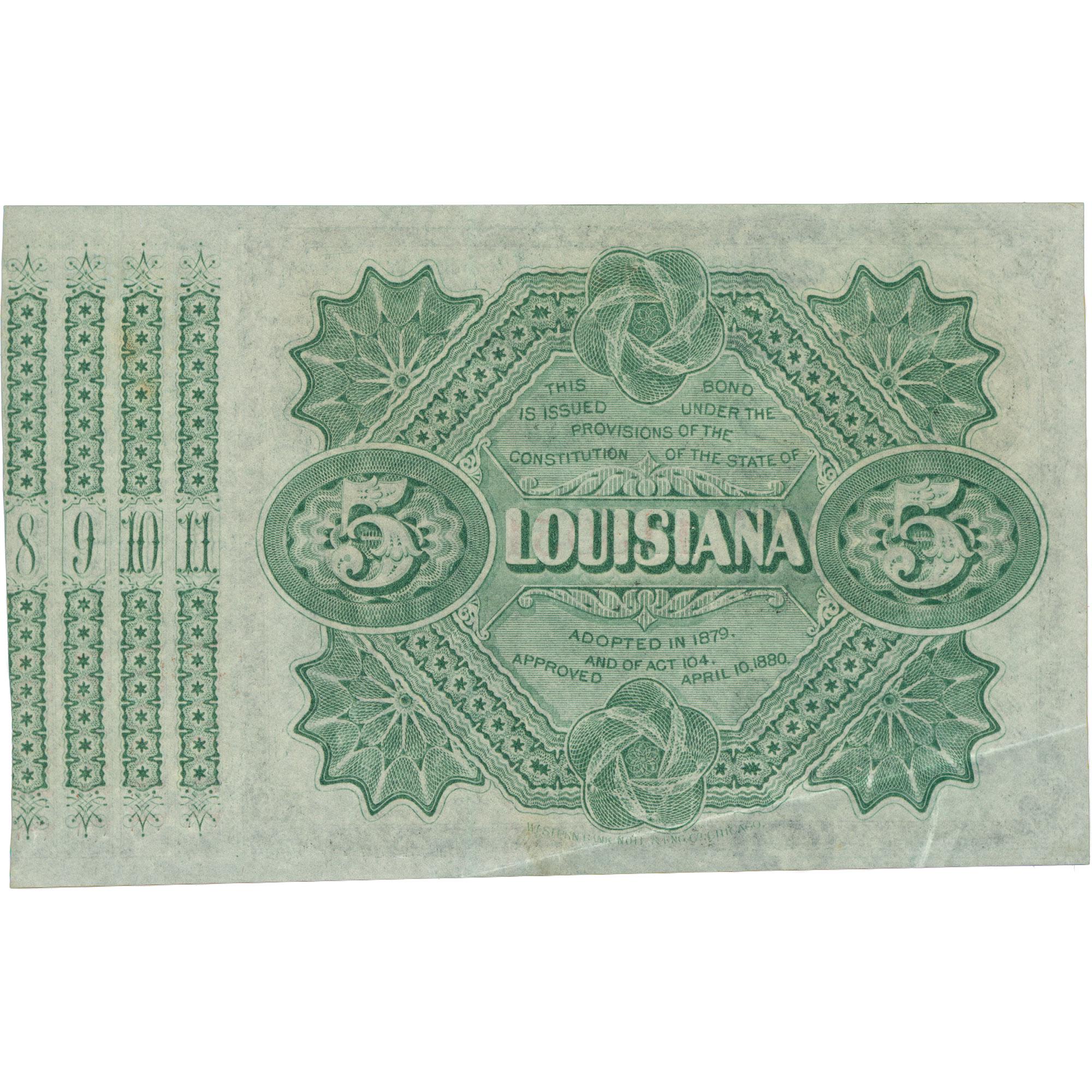 1879 Louisiana 5 Dollar Bond Certificate (BAN550-)