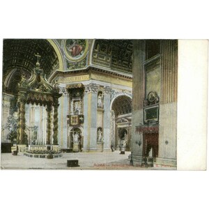 Rome, Italie - Carte postale de l'intérieur de la basilique Saint-Pierre, milieu du 20e siècle