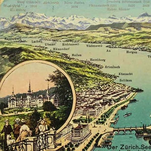 Pocztówka szwajcarska z 1911 r. Der Zurich Zobacz aus der Vogelschau Pocztówka Wysłano do SMS Krążownik Condor należący do Cesarskiej Marynarki Wojennej Niemiec