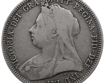 1893 Shilling Queen Victoria UK Silver Coin 3rd portrait; 'Old Head'