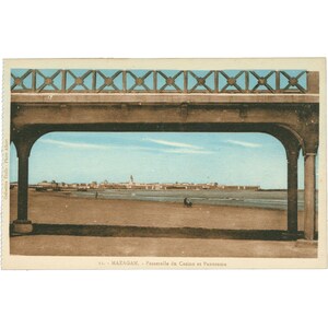 Carte postale de Mazagan, Maroc – Passerelle du Casino et Panorama, début du XXe siècle