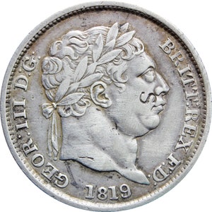1819 over 3 Shilling George III Great Britain Rare Coin Silver