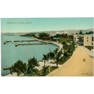 Esplanade and Bay, Durban - Carte postale dynamique du début du XXe siècle avec vue sur la côte