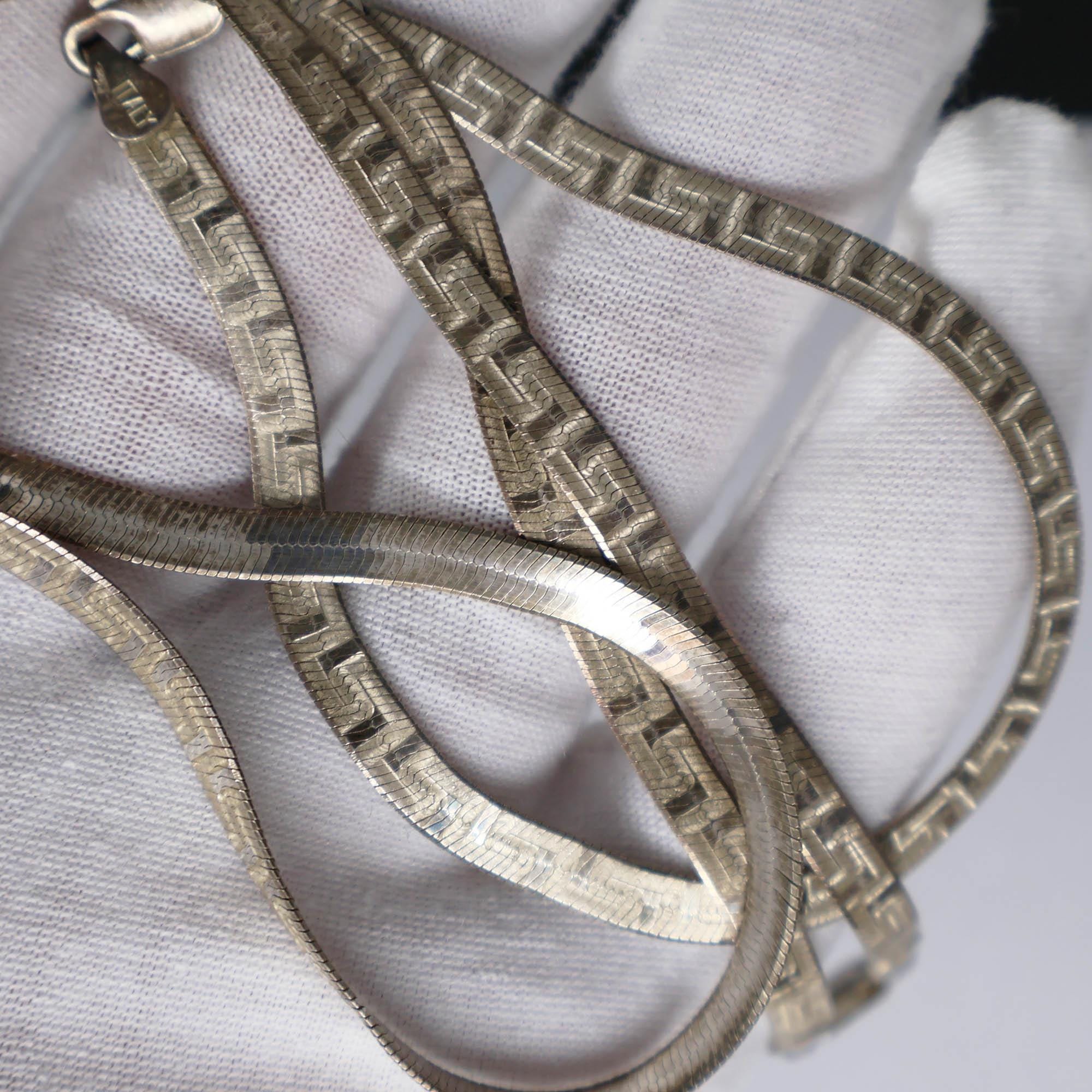 Necklace and Bracelet Set Greek Key Pattern Used Italian 925 Silver