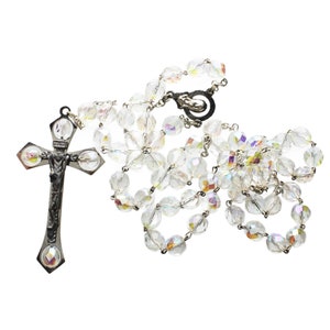 Glass Beads Rosary Vintage Roma Prayer Beads Christianity Jesus Christ Virgin Mary Religious Jewellery Crucifix