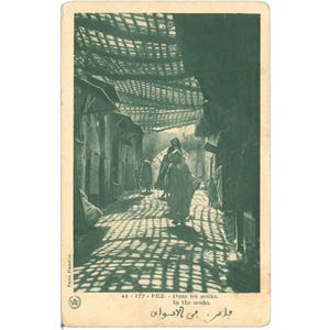 Carte postale de Fès, Maroc - Dans les souks, scène de marché traditionnelle