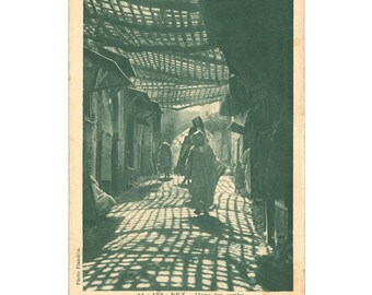Fez, Morocco Postcard – In the Souks, Traditional Marketplace Scene