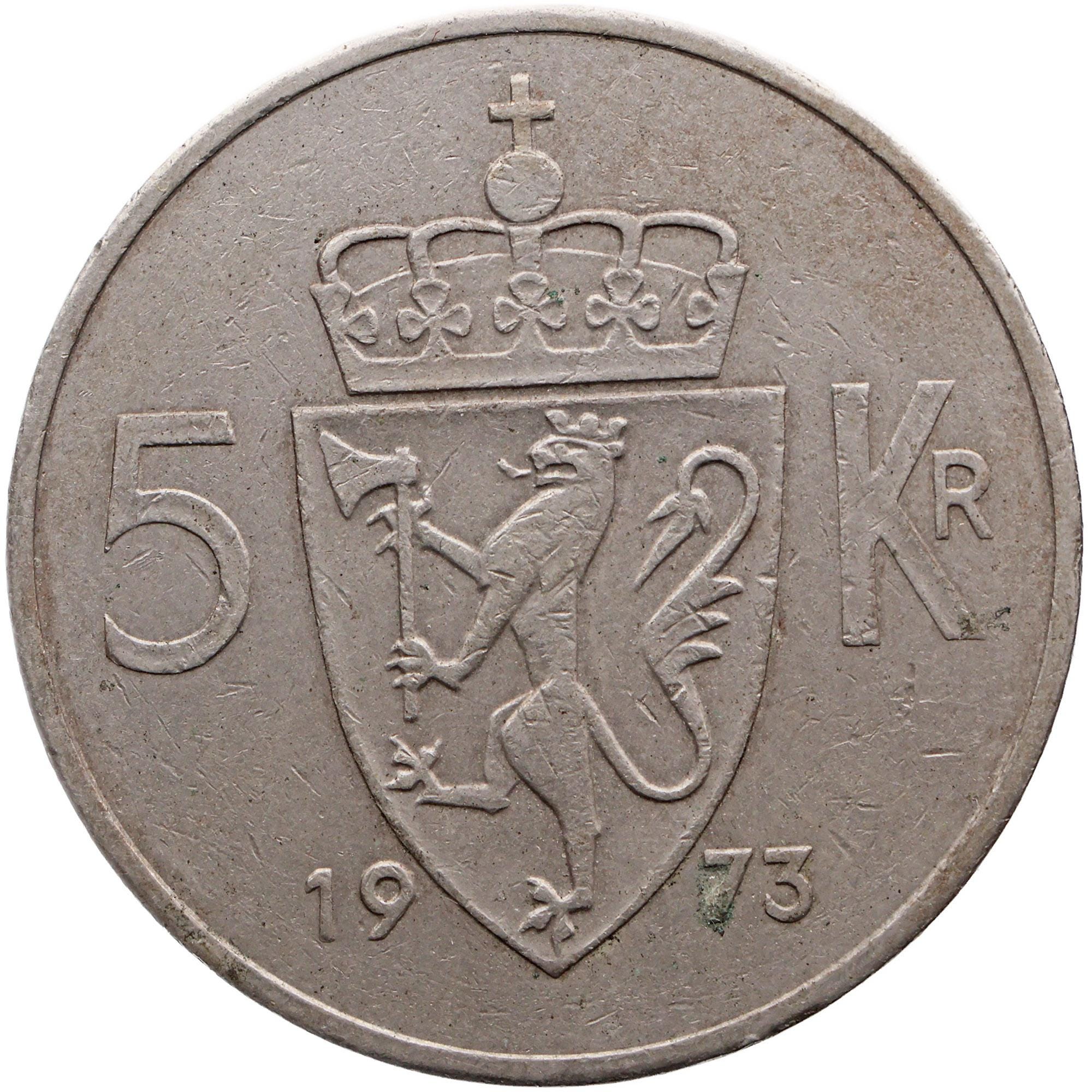 1973 5 Kroner Norway Coin Olav V Type 1 (MO3863-) - Etsy